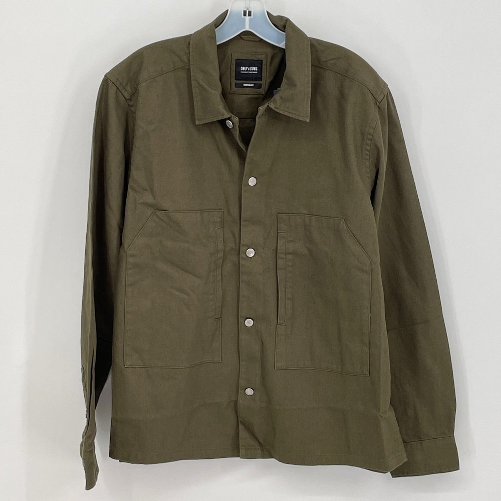 Mens ONLY & SONS Olive Night Workwear Over Shirt